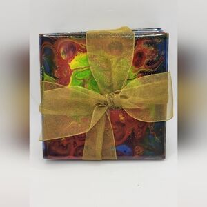 NWOT Orange Gold Teal Red Abstract  Ceramic Coasters Set of 4